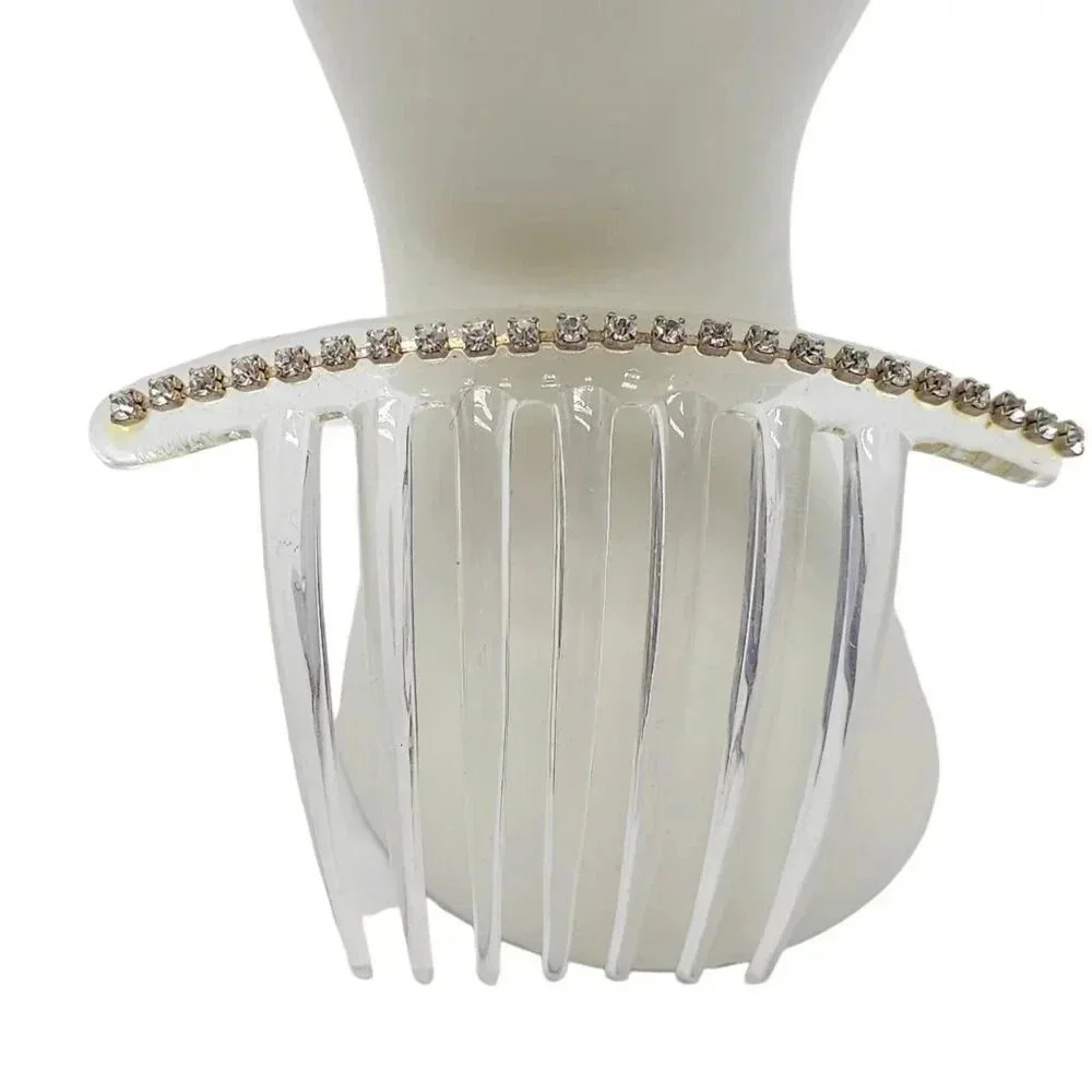 Clear Rhinestone Acrylic Long Tooth Hair Comb Vintage 1960s